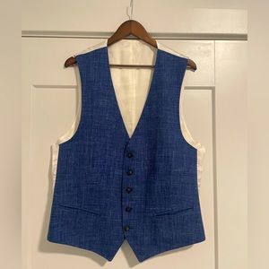 Suit Supply Mid Blue FERRARA Wool Silk Linen Waistcoat Size 46